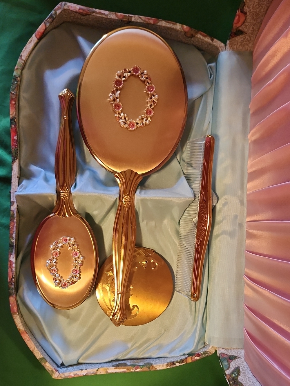 🔥Gold Vintage Floral Vanity Brush & Mirror Set